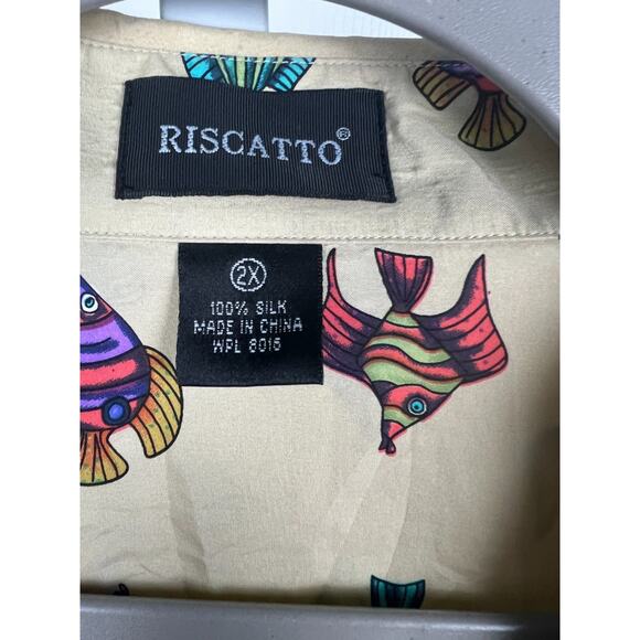Riscatto 100% Silk Men's 2X Novelty Tropical Fish Print Button Up Collared Shirt - Picture 2 of 7